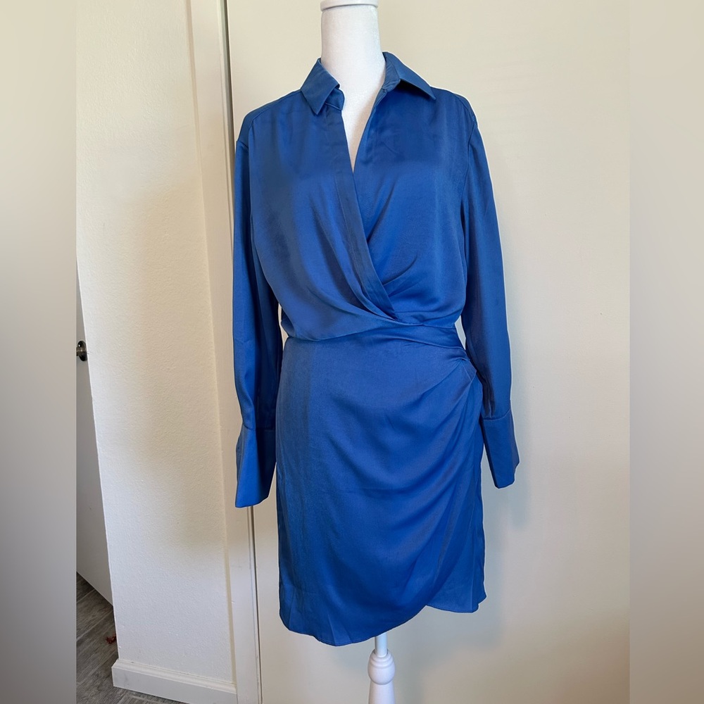 Lucy Paris Blue Wrap Style Dress with Beautiful Cuffs and Detail